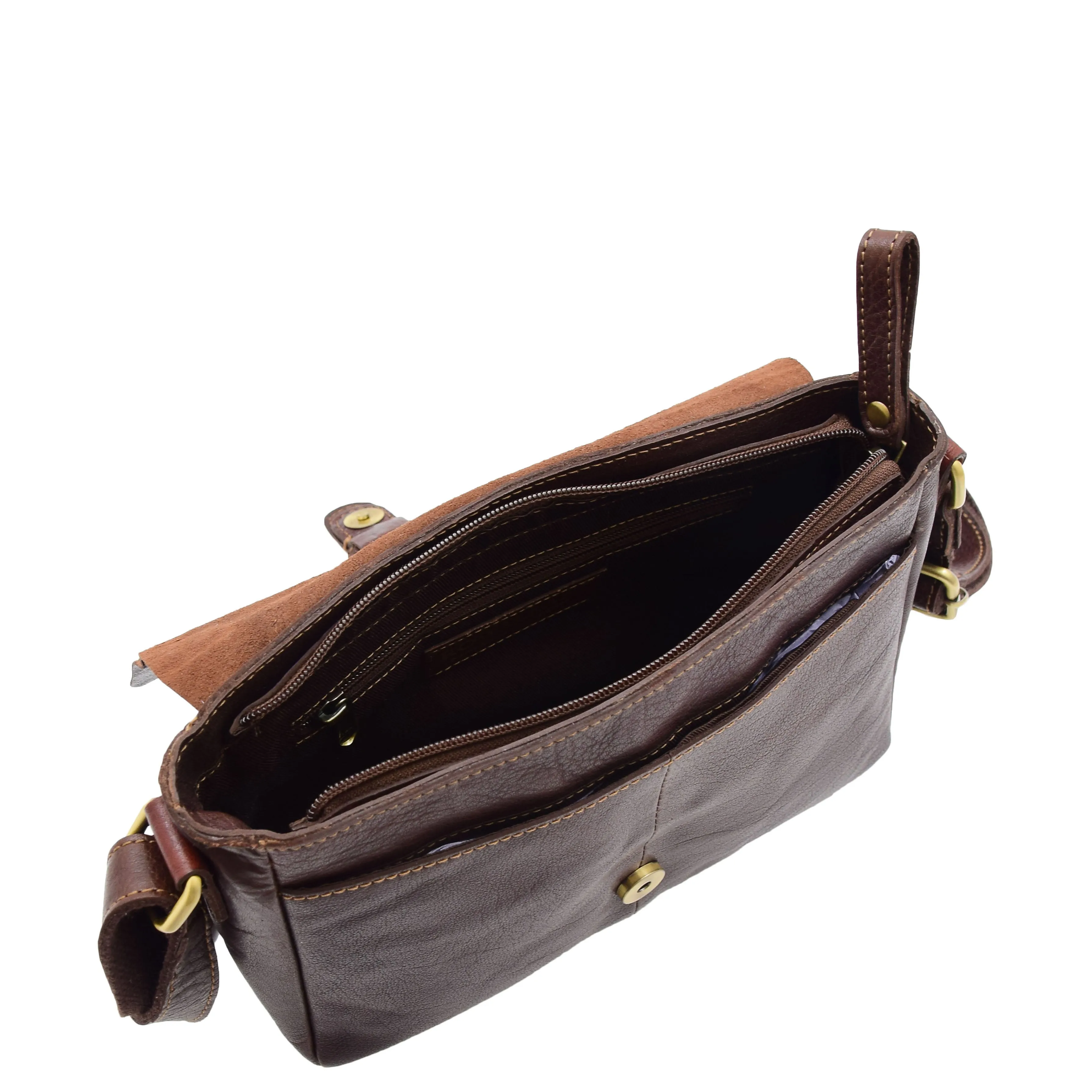Womens Distressed Leather Crossbody Bag Vintage Finish Messenger Dottie Brown
