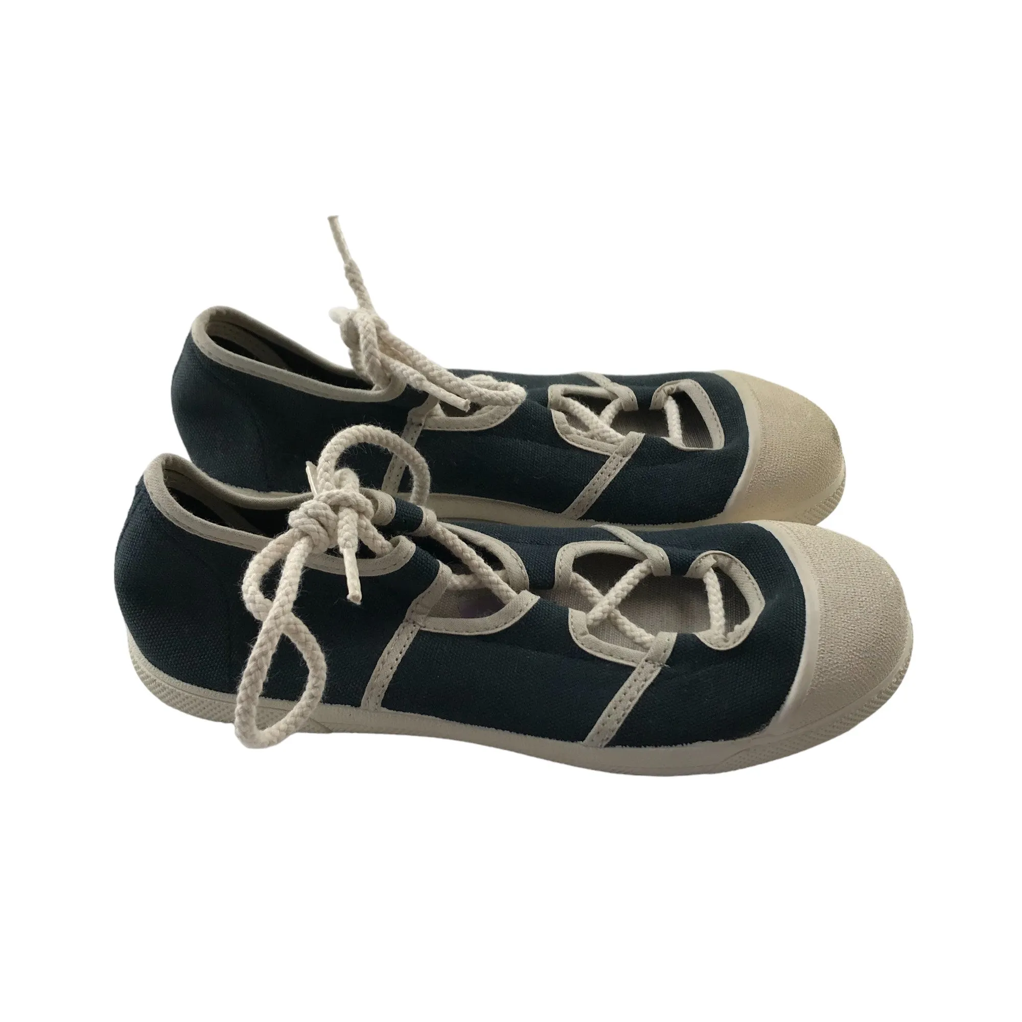 Zara Flats Shoe Size 13 Junior Navy Ballerina Style with White Toe Cap